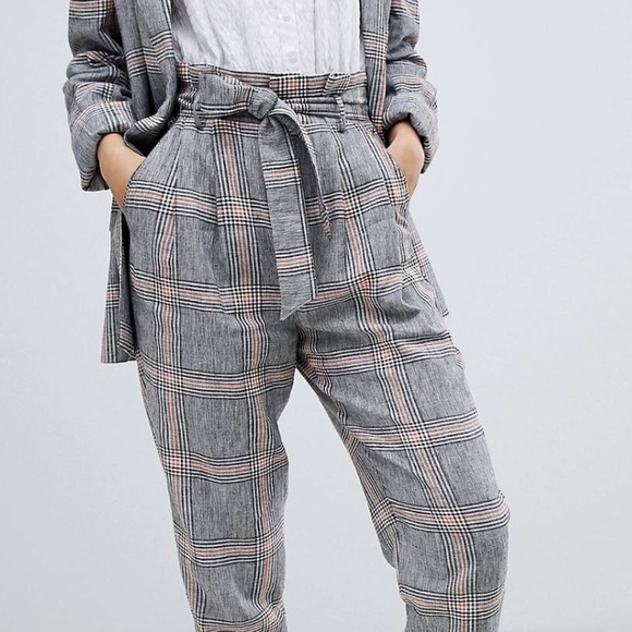 plaid paperbag trousers